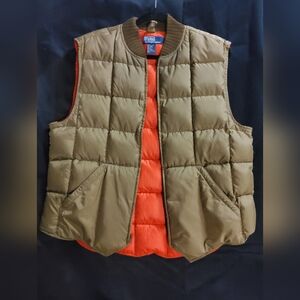 Packable Down Puffer Vest By Polo Ralph Lauren, Sz L Green/ Orange